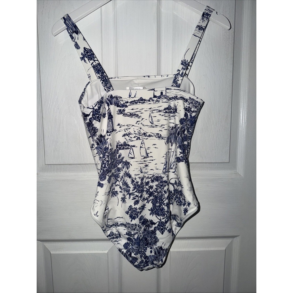 NWOT Vineyard Vines Women's One Piece White Blue Coastal Print Beach Swim Suit S - Picture 4 of 5